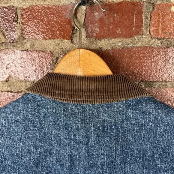 Vintage Lee Coat Womens Large Blue Denim Corduroy Collar Chore Workwear Barn - Picture 7 of 8